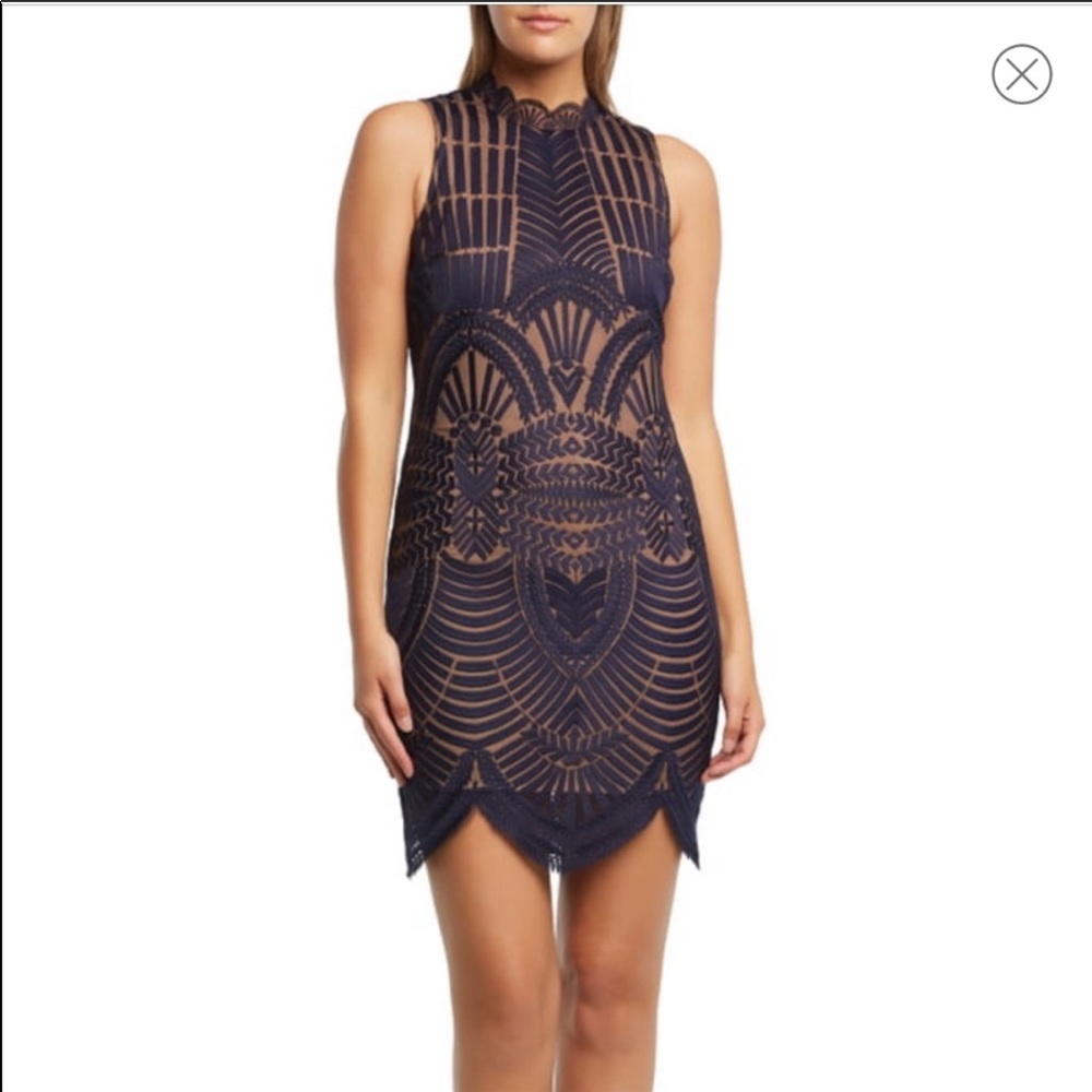 Blue lace knee length body fitting dress